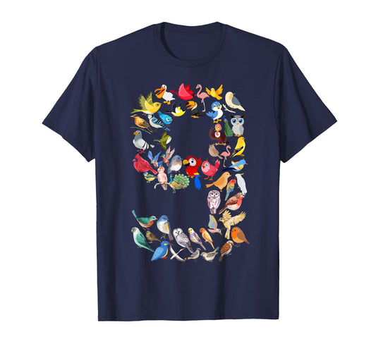 Kids 9th Birthday Birds Themed 9 Year Old Boys Bird Lover T-Shirt