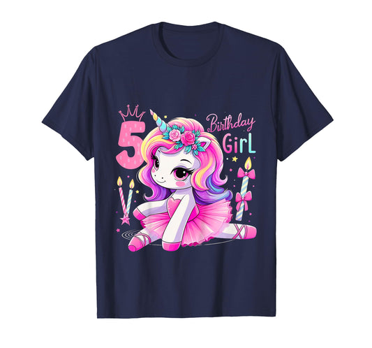 5th Birthday Girl Unicorn Ballet Five 5 Year Old Ballerina T-Shirt