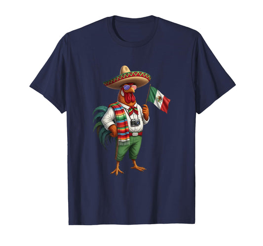 Mexican Rooster Chicken Mexico Flag American Sunglasses T-Shirt
