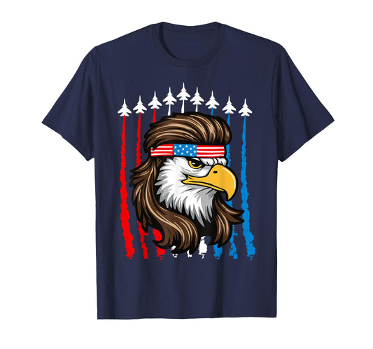 4th Of July Patriotic Bald Eagle Fighter Jet Merica USA Flag T-Shirt