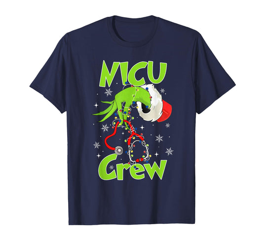 Nurse Christmas Stethoscope NICU Crew Xmas Lights Pajamas T-Shirt