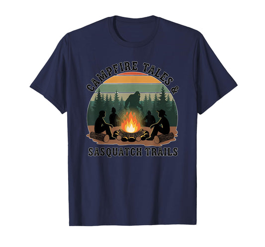 Sasquatch Trails – Retro Bigfoot Camping Campfire Tales T-Shirt