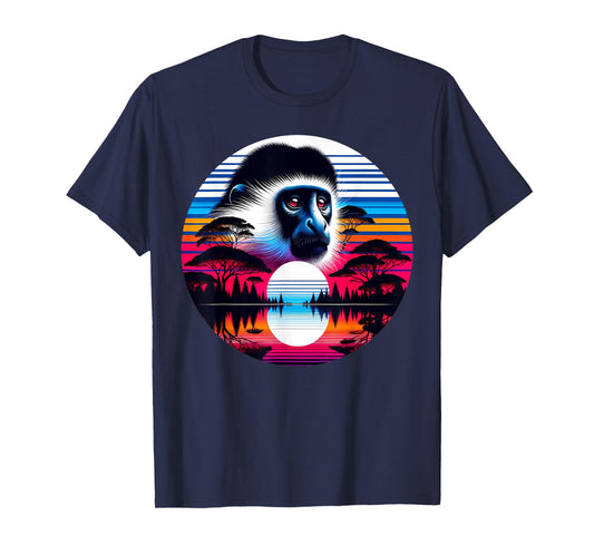 Colobus Monkey Sunset Retro Style Safari Vintage 70s T-Shirt