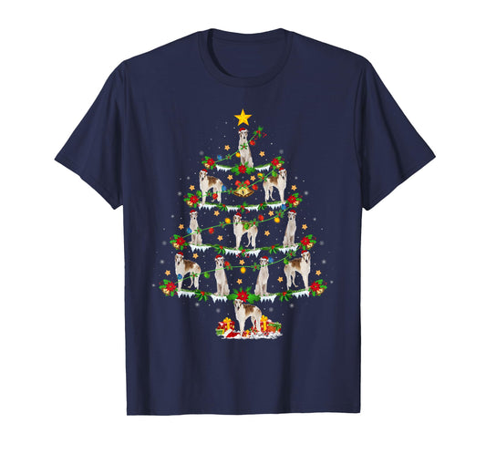Borzoi Dog Xmas Lights Santa Borzoi Christmas Tree T-Shirt for Men Women Kids
