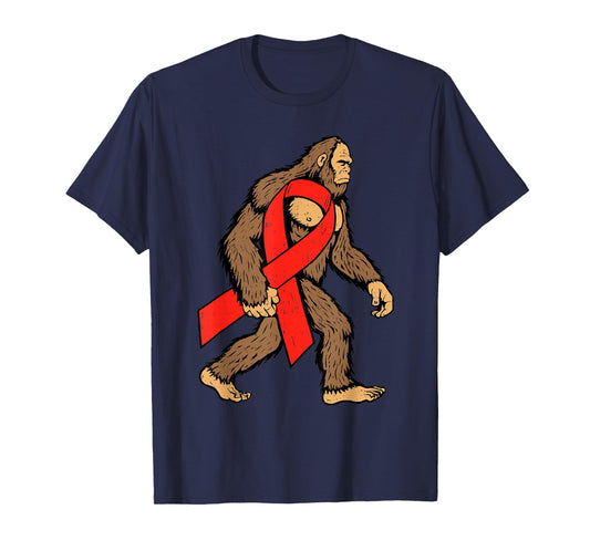 Blood Cancer Awareness Bigfoot Ribbon Red Support Men Boy T-Shirt