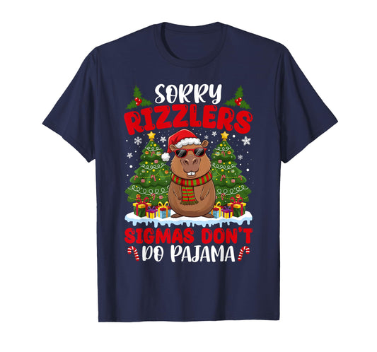 Sigmas Don't Do Pajamas Funny Gen Alpha Christmas Capybara T-Shirt