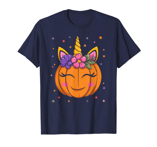 Cute Unicorn Pumpkin Girls Kids Funny Halloween Costume T-Shirt