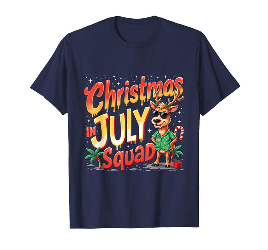 Christmas In July Squad Summer Funny Santa Reindeers T-Shirt