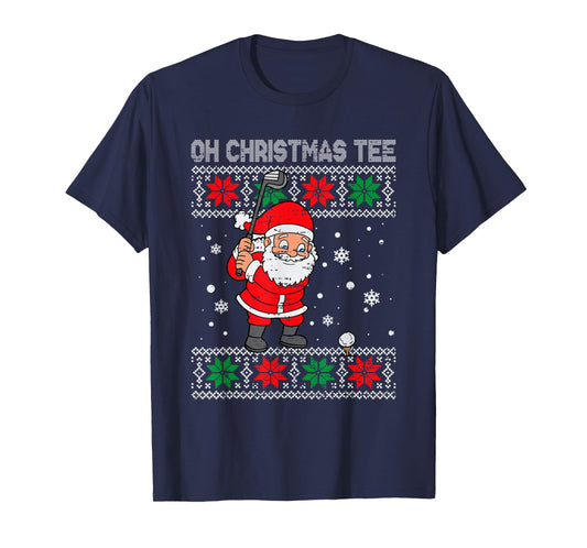 Christmas Santa Playing Golf Xmas Golfer For Mens Boy Kids T-Shirt