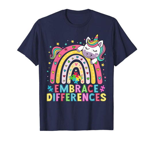 Funny Autism Awareness Cute Rainbow Unicorn Women Girls T-Shirt