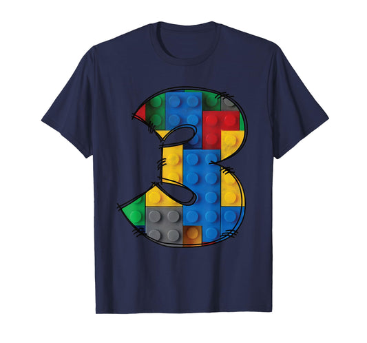 3 Years Old Blocks Building 3rd Birthday Kid Master Builder T-Shirt