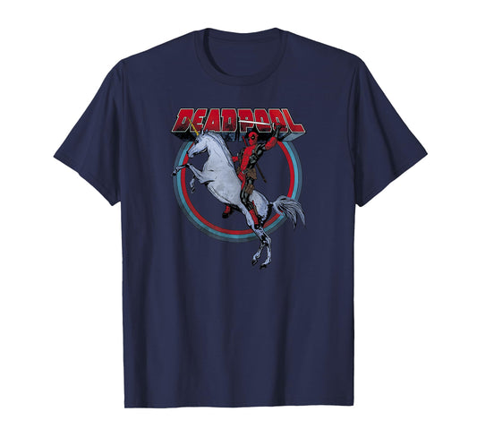 Marvel Deadpool Riding A Unicorn Circle Graphic T-Shirt C1 T-Shirt