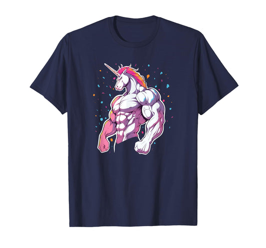 Buff Big Muscle Unicorn Illustration - Funny Strong Gym T-Shirt
