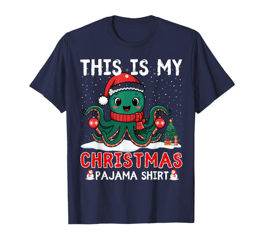 Octopus Christmas Pajama Xmas Santa Hat Octopus Lover kids T-Shirt