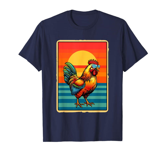 Vintage Sunset Retro Chicken Sunglasses Costume Farmer Lover T-Shirt
