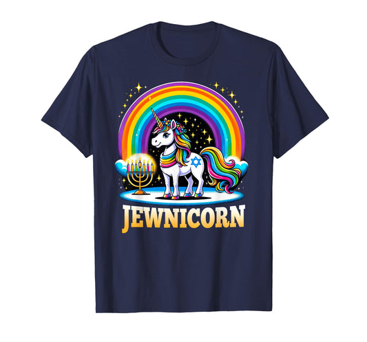 Jewnicorn Jewish Pride Unicorn Menorah Rainbow T-Shirt