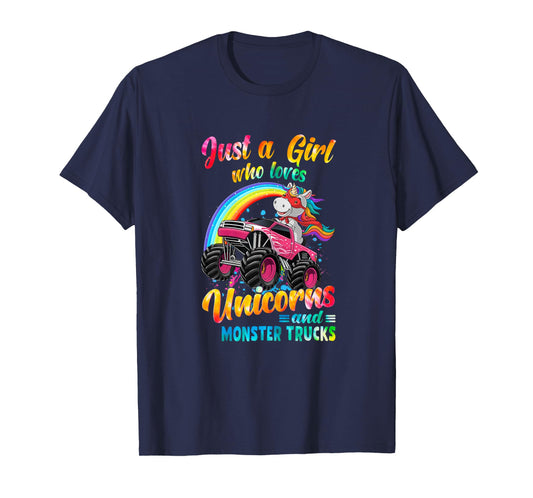 Just A Girl Who Loves Unicorns And Monster Trucks Girls Kid T-Shirt
