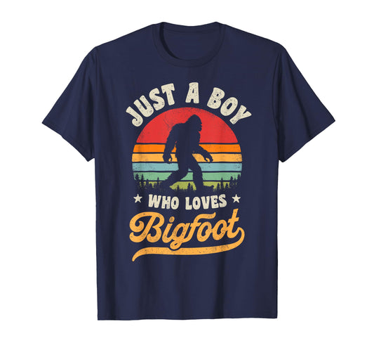 Bigfoot Just A Boy Who Loves Sasquatch Funny Retro Vintage T-Shirt