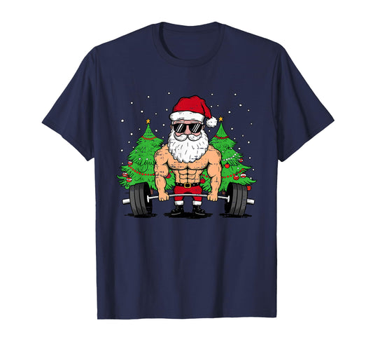 Funny Christmas Santa Deadlift Xmas Weightlift Gym Mens Boys T-Shirt