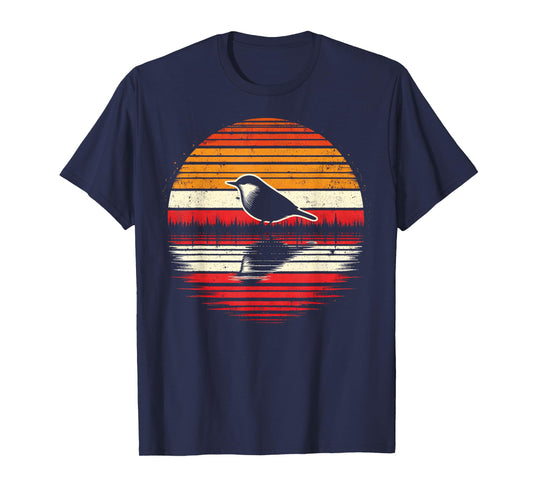 Nuthatch Bird Sunset Retro Style Safari Vintage 70s T-Shirt