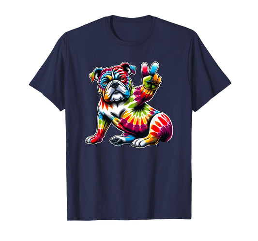 Peace Sign Tie Dye American Bulldog T-Shirt for Men Women Kids