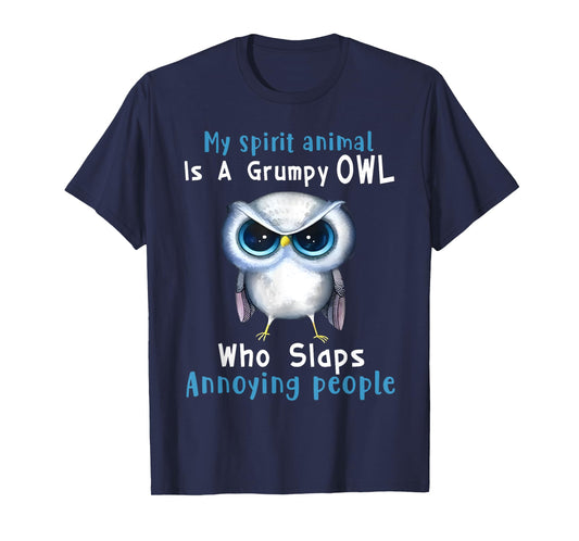 Art Animal Lover Owl Grumpy Owl Spirit Animal T-Shirt, Black, Unisex, Small, Short Sleeve, Modern, Cartoon, All Seasons, Casual, Halloween, Christmas