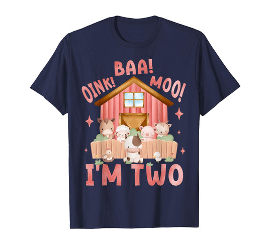 Oink Baa Moo I'm 2 Farm Theme Birthday 2 Yrs Old Girl T-Shirt