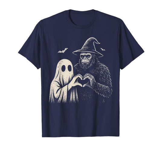 Sasquatch Ghost Love Hand Sign Bigfoot Halloween Men Spooky T-Shirt