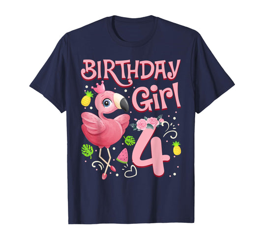 4th Birthday Girls Flamingo 4 Years Old Tropical Flamingo T-Shirt