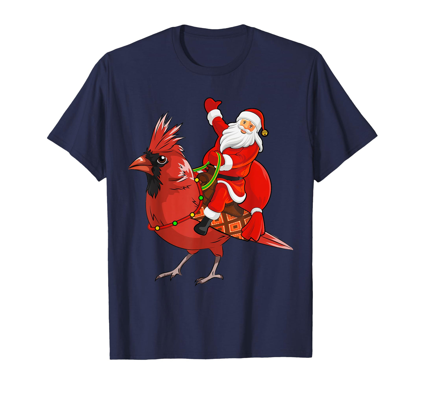 Xmas Matching Funny Santa Riding Northern Cardinal Christmas T-Shirt