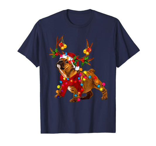 Santa bulldog gorgeous reindeer Light Christmas T-Shirt