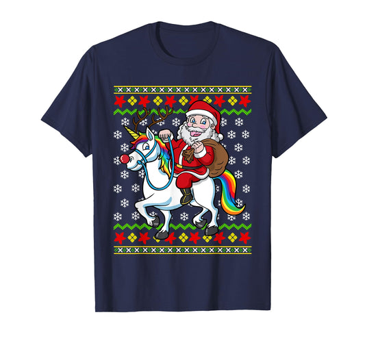 Santa Claus On Unicorn Ugly Christmas Holiday Kids Girls T-Shirt