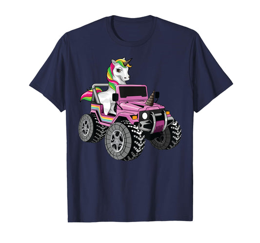 Funny Unicorn Monster Truck Gift For Girls Cool Pink Party T-Shirt