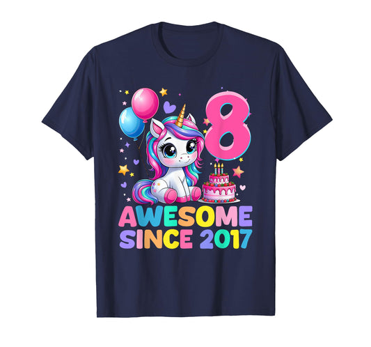 Unicorn 8th Birthday Gifts 8 Year Old Unicorn Girls Teens T-Shirt