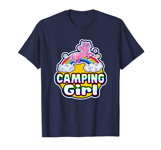 Camping Girl Cute Rainbow Unicorn Party Camper T-Shirt T-Shirt