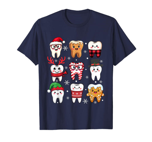 Funny Dental Christmas Cute Teeth Costume Dentist Santa Hat T-Shirt