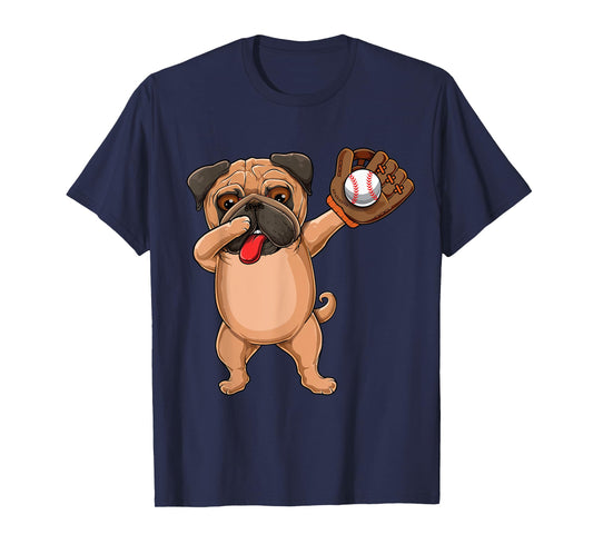 Dabbing Cute Baseball pr Softball Pug dog breed- Dab Men Women Girls Kids T-Shirt
