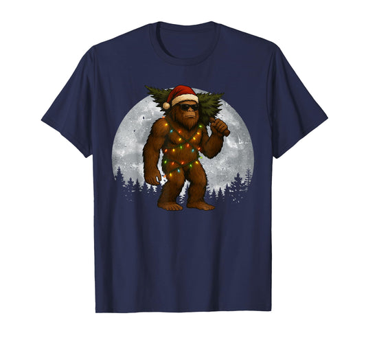 Santa Bigfoot Christmas Lights Funny Sasquatch Believe T-Shirt