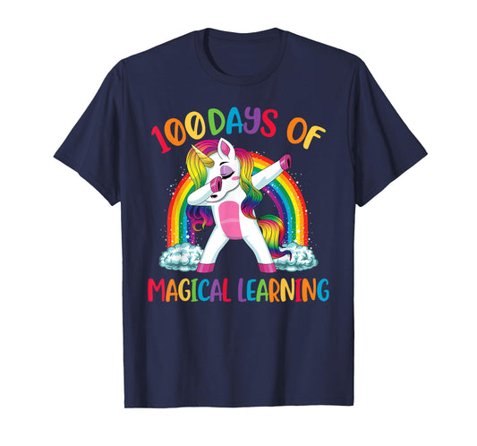 100 Days Of Magical Learning Dabbing Unicorn Girls Kids T-Shirt