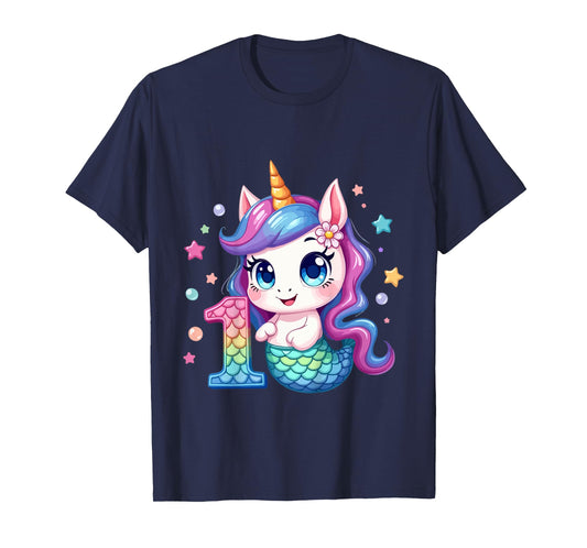 Kids Unicorn Mermaid 1st Birthday 1 Year Old Party Girls Outfit T-Shirt