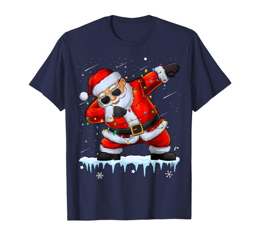 Dabbing Santa Xmas Lights Girls Boys Kids Christmas T-Shirt
