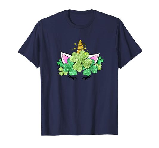 Green Shamrocks Irish Cute Unicorn Girls St Patrick's Day T-Shirt