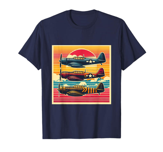 Vintage Airplanes WW2 Warbirds Sunset Retro Aviation T-Shirt