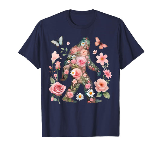 Floral Bigfoot Vintage Colorful Flowers Sasquatch Lover T-Shirt