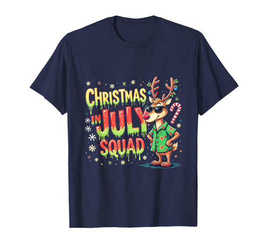 Funny Santa Reindeers Christmas In July Squad Summer T-Shirt