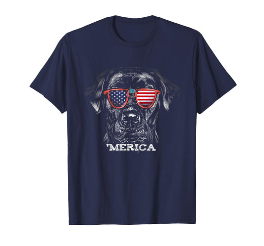 American Black Labrador with USA Flag sunglasses Lab Owner T-Shirt