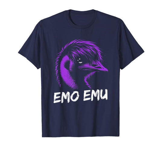 Funny Emo Emu - Vintage Emu Running Bird T-Shirt - Unisex-Adults/Kids - Black - Small - Short Sleeve - Cotton Blend - Crew Neck - Retro - Bird-Print