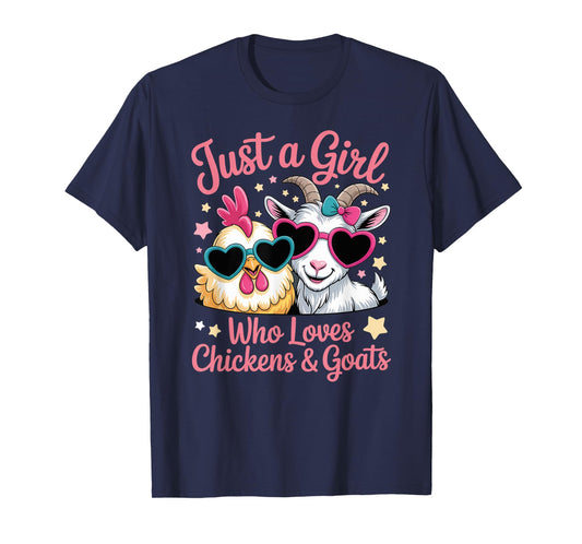 Cute Just A Girl Who Loves Chickens and Goats Poultry Farmer T-Shirt