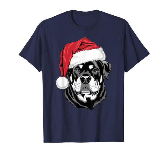 Joyful Rottie Santa Dog on Rottweiler Christmas T-Shirt