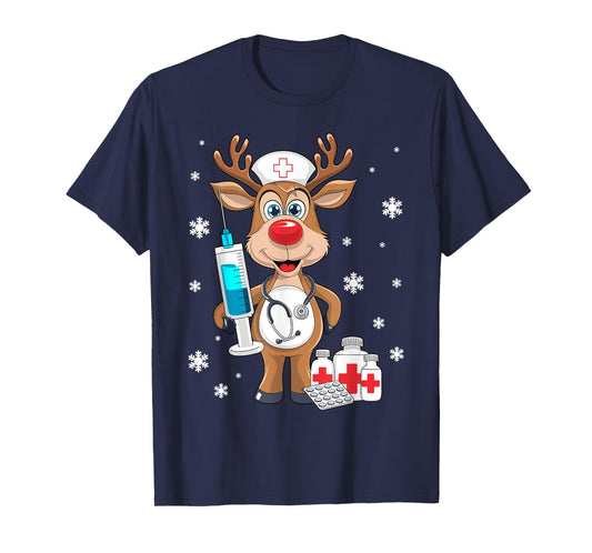 Christmas Nurse Reindeer Funny Xmas Nursing Scrub Women T-Shirt